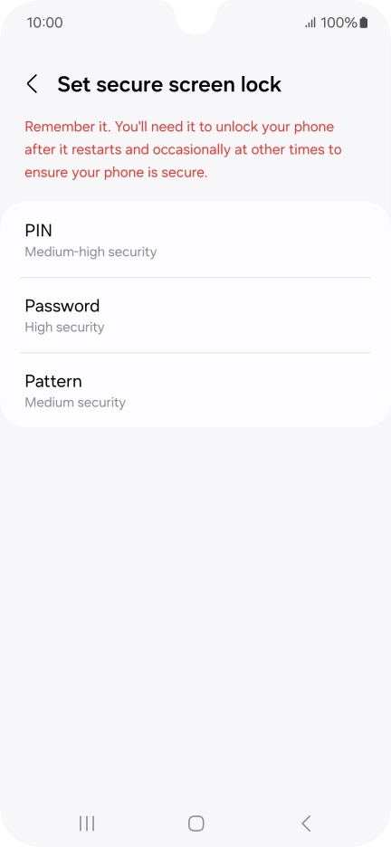 Press the required phone lock code and follow the instructions on the screen to create an additional phone lock code.