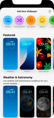Press the required category and follow the instructions on the screen to select the required background image.