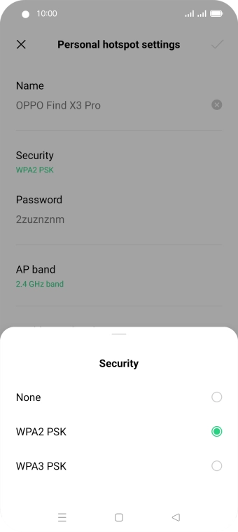 Press WPA3 PSK to password protect your Wi-Fi hotspot.