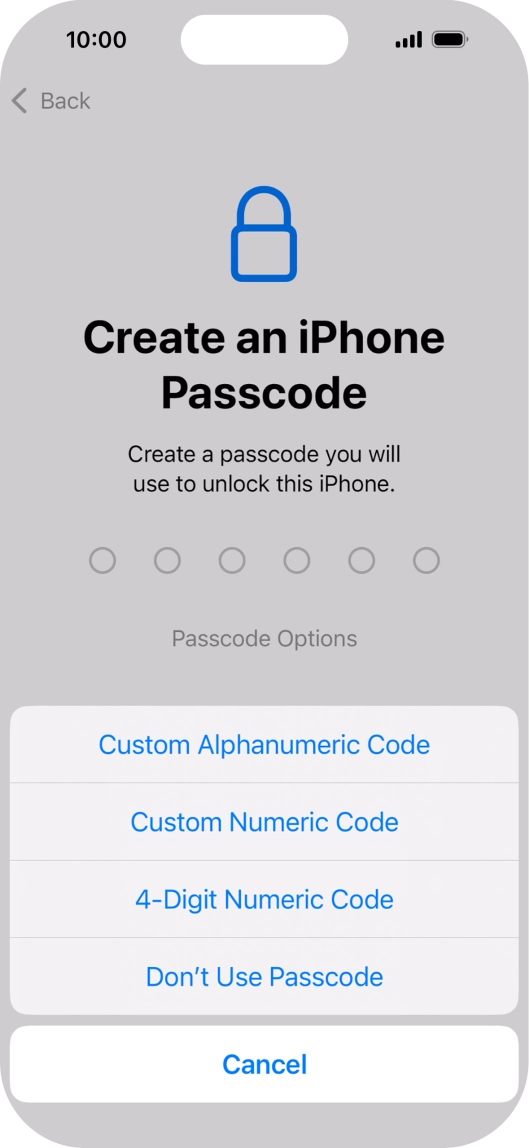 Follow the instructions on the screen to turn on use of phone lock code or press Don't Use Passcode.