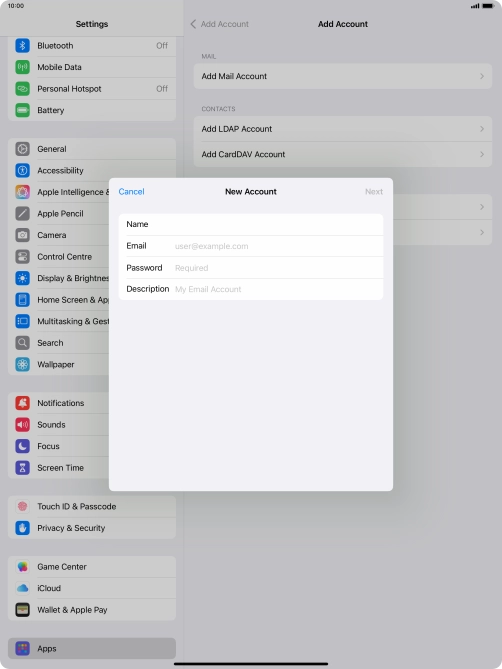Press Email and key in your email address.