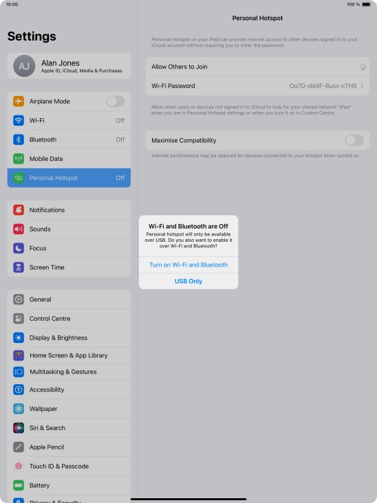 If Wi-Fi is turned off, press Turn on Wi-Fi and Bluetooth.