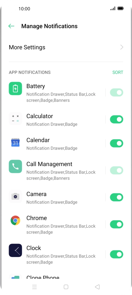 Press the indicators next to the required apps to turn the function on or off.