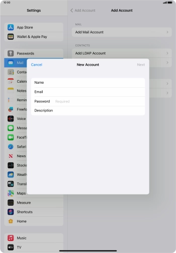 Press Password and key in the password for your email account.