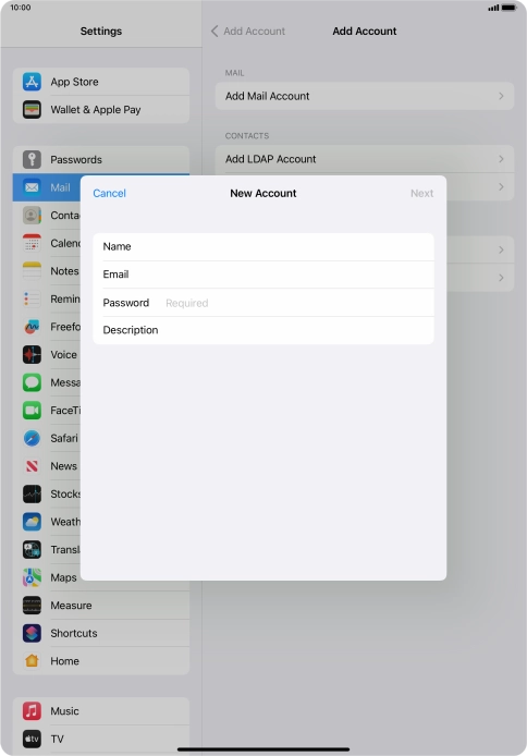 Press Password and key in the password for your email account.