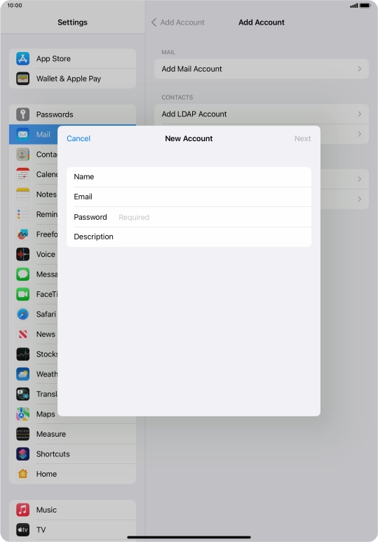 Press Password and key in the password for your email account.