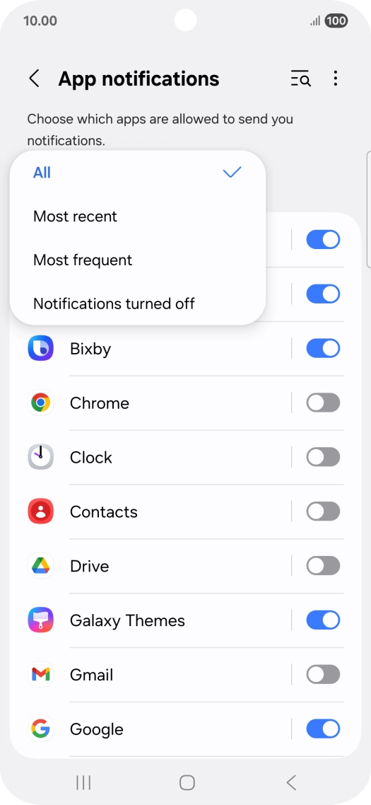Press the required setting.
