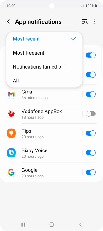 Press the required setting.