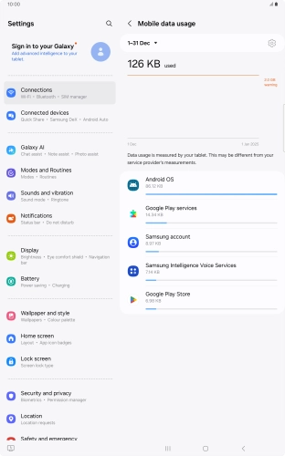 The data usage for each application is displayed below the name of the application.