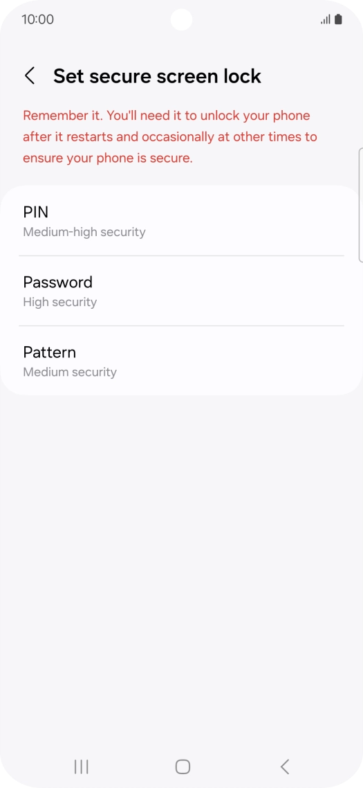 Press the required phone lock code and follow the instructions on the screen to create an additional phone lock code.