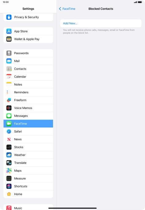 Press Add New... and follow the instructions on the screen to block a contact.