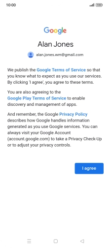 Press I agree and follow the instructions on the screen to select settings for your Google account.