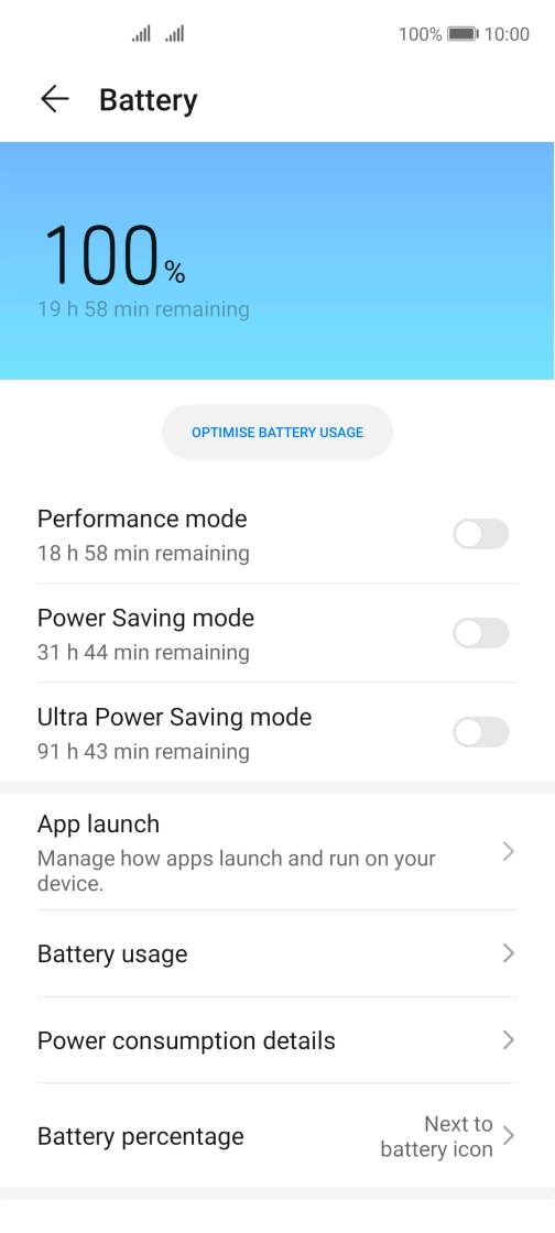 Press the indicator next to the required setting to turn on the function.
