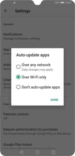 To turn on automatic update of apps using mobile network, press Over any network.