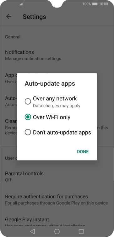To turn on automatic update of apps using mobile network, press Over any network.
