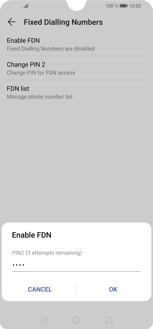 Key in your PIN2 and press OK. The default PIN2 is 0000.