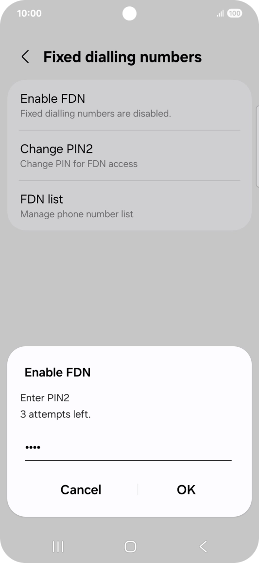 Key in your PIN2 and press OK. The default PIN2 is 0000.