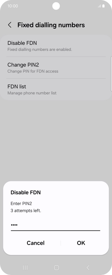 Key in your PIN2 and press OK. The default PIN2 is 0000.
