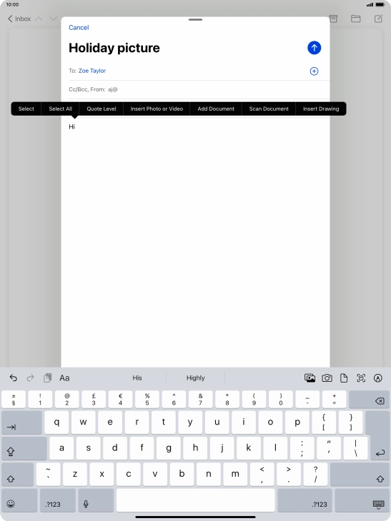 Press Insert Photo or Video and follow the instructions on the screen to attach a picture or a video clip.