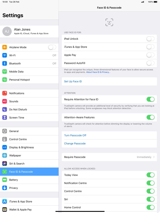 Press Turn Passcode Off and key in the lock code.