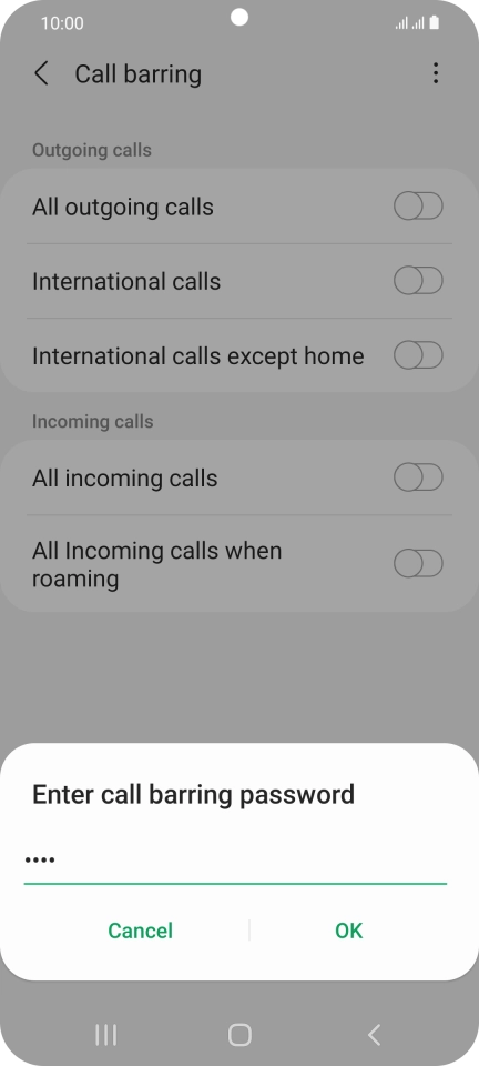 Key in your barring password and press OK.