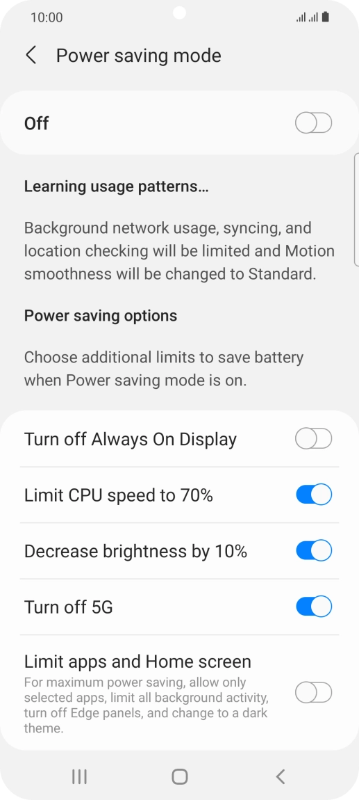 Press the indicators next to the required settings.