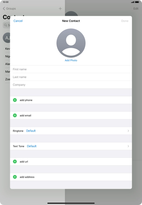 Press First name and key in the first name.