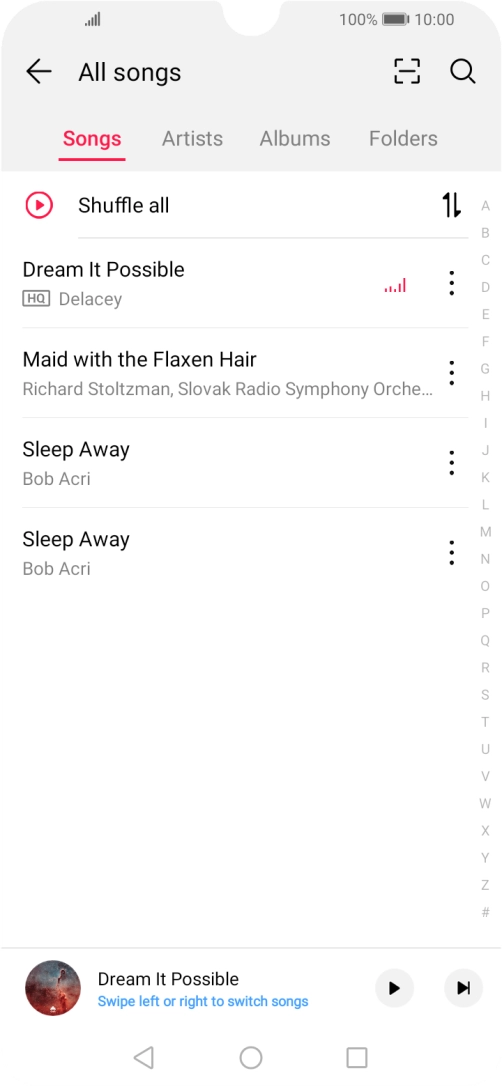 Press the required category and go to the required audio file.
