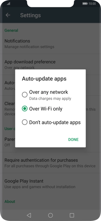 To turn on automatic update of apps using mobile network, press Over any network.