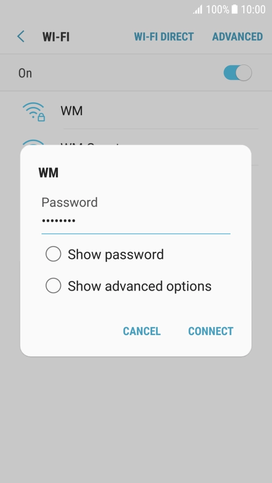 Key in the password for the Wi-Fi network and press CONNECT.