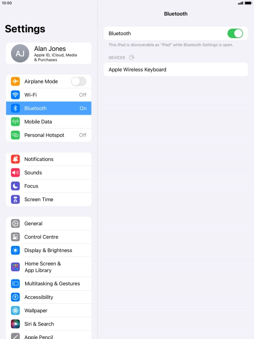 Press the required Bluetooth device and follow the instructions on the screen to pair the device with your tablet.