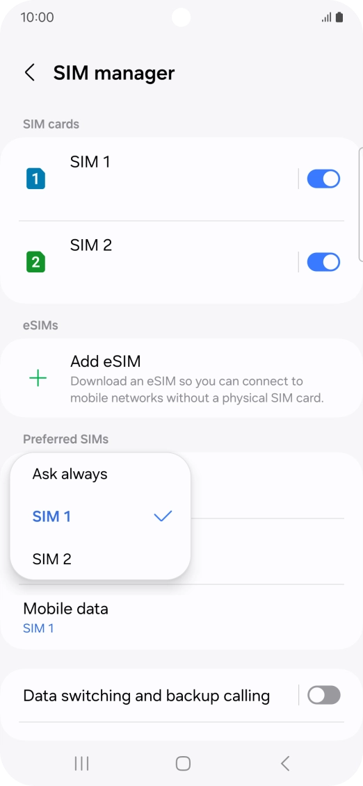 Press the required setting.