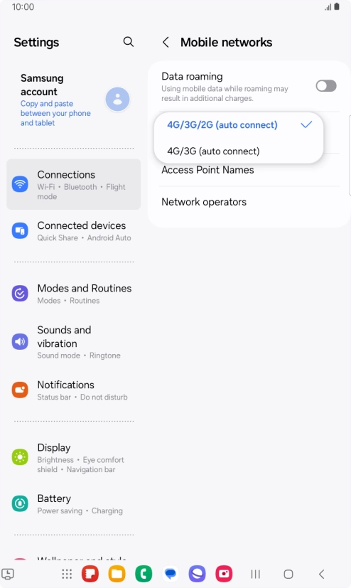 Press the required network mode.