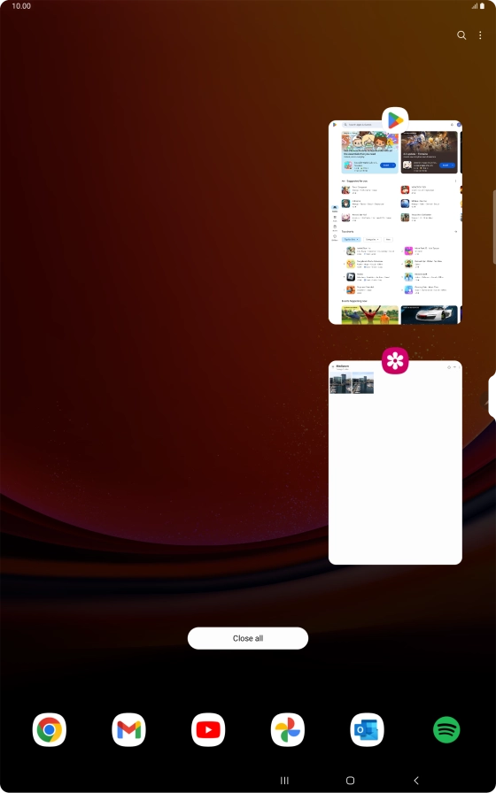 To end one running application, slide your finger upwards on the required application.