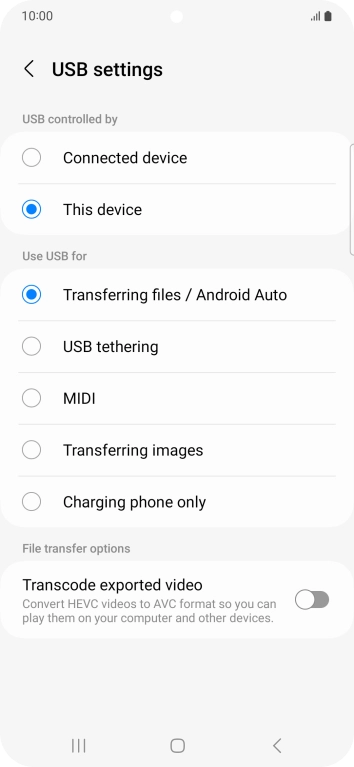 Press Transferring files / Android Auto.