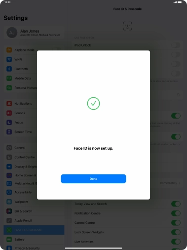 Press Done. If you haven't previously selected a lock code, key in a code of your own choice twice.