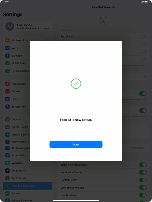 Press Done. If you haven't previously selected a lock code, key in a code of your own choice twice.