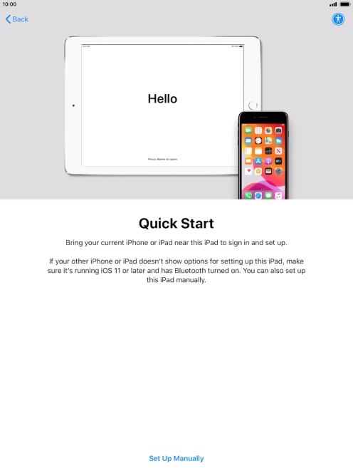 Follow the instructions on the screen to transfer content from another device running iOS 11 or later or press Set Up Manually.