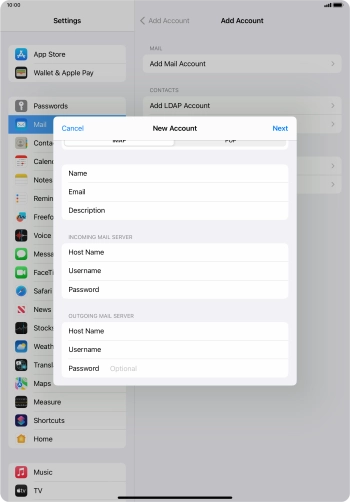 Press Password and key in the password for your email account.