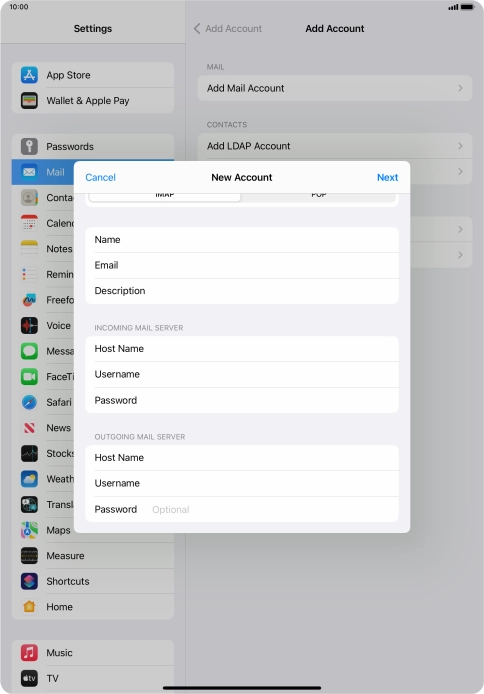 Press Password and key in the password for your email account.