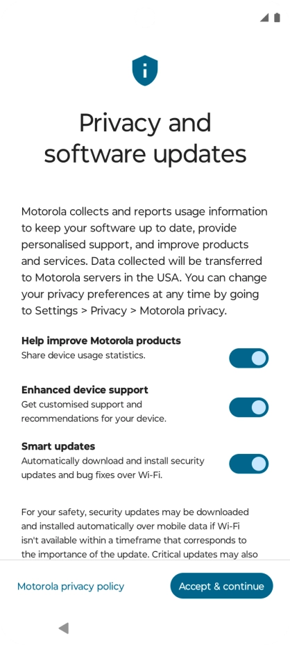 Press the indicators next to the required settings to select them.