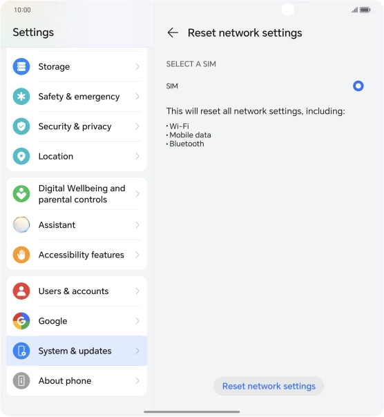 Press Reset network settings.