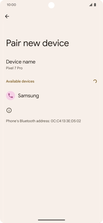 Press the required Bluetooth device and follow the instructions on the screen to pair the device with your phone.