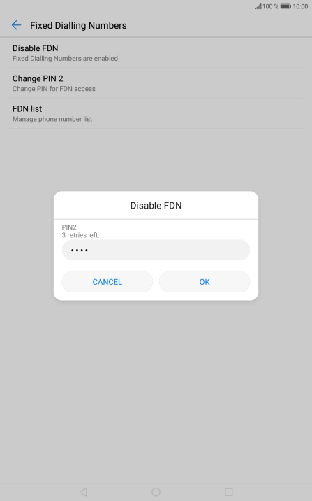 Key in your PIN2 and press OK. The default PIN2 is 0000.