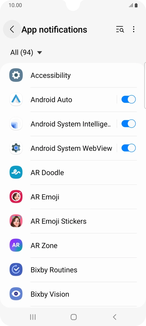 Press the indicators next to the required apps to turn the function on or off.