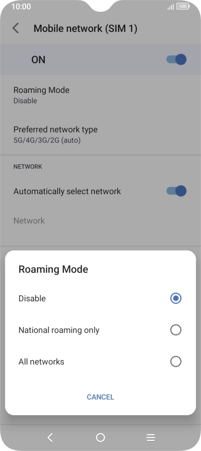 Press the required setting to turn the function on or off.