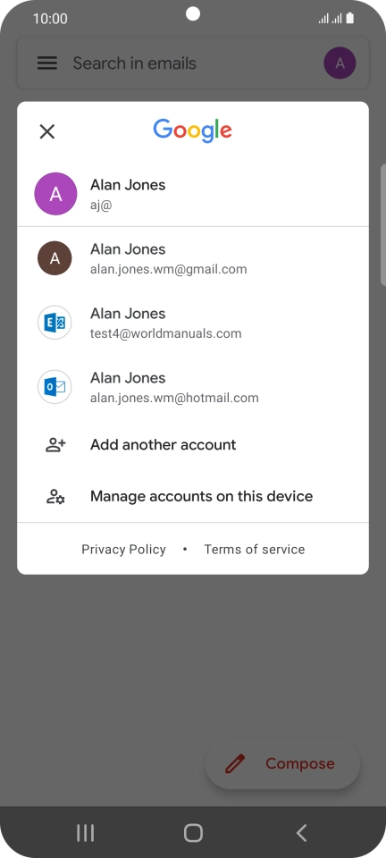 Press the required email account.