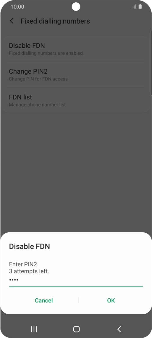 Key in your PIN2 and press OK. The default PIN2 is 0000.