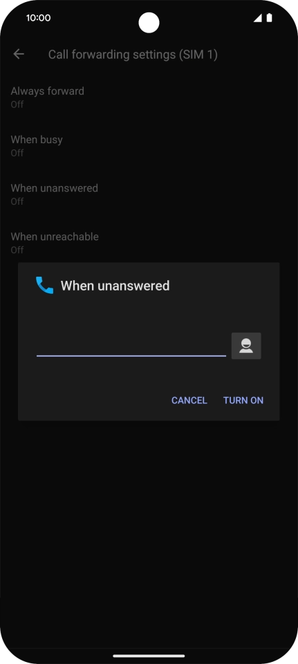 Key in +447953222222 and press TURN ON.
