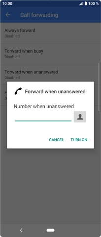 Key in +447953222222 and press TURN ON.